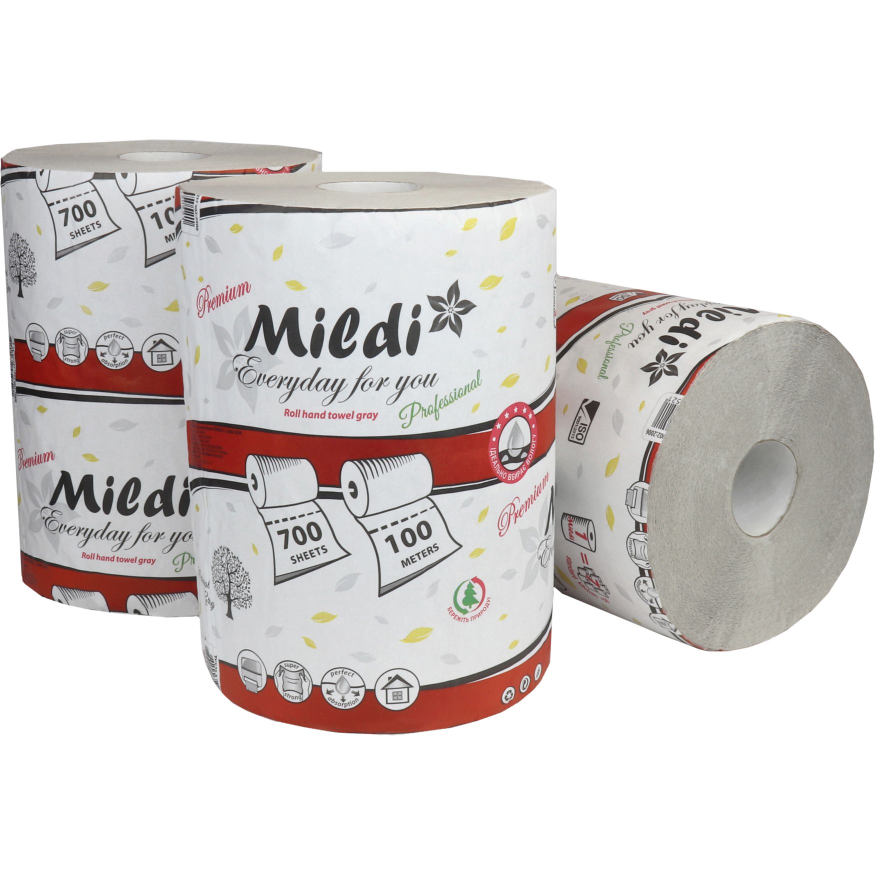 Паперові рушники Mildi Premium одношарові 100 метрів 700 відривів сірі ...
