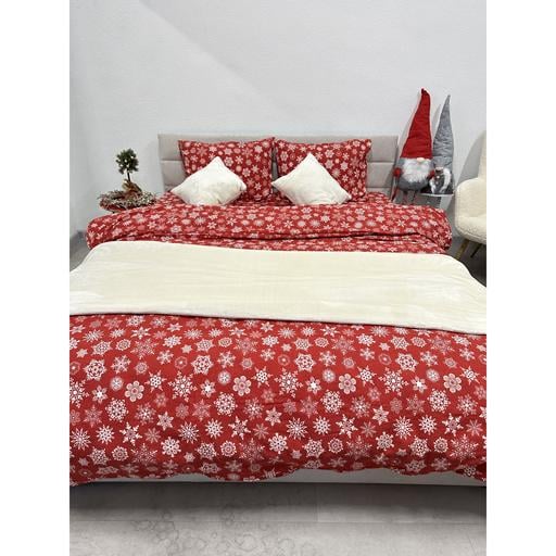 Комплект постельного белья Ecotton полуторный 15505 Снежинка на красном (24261) - фото 1