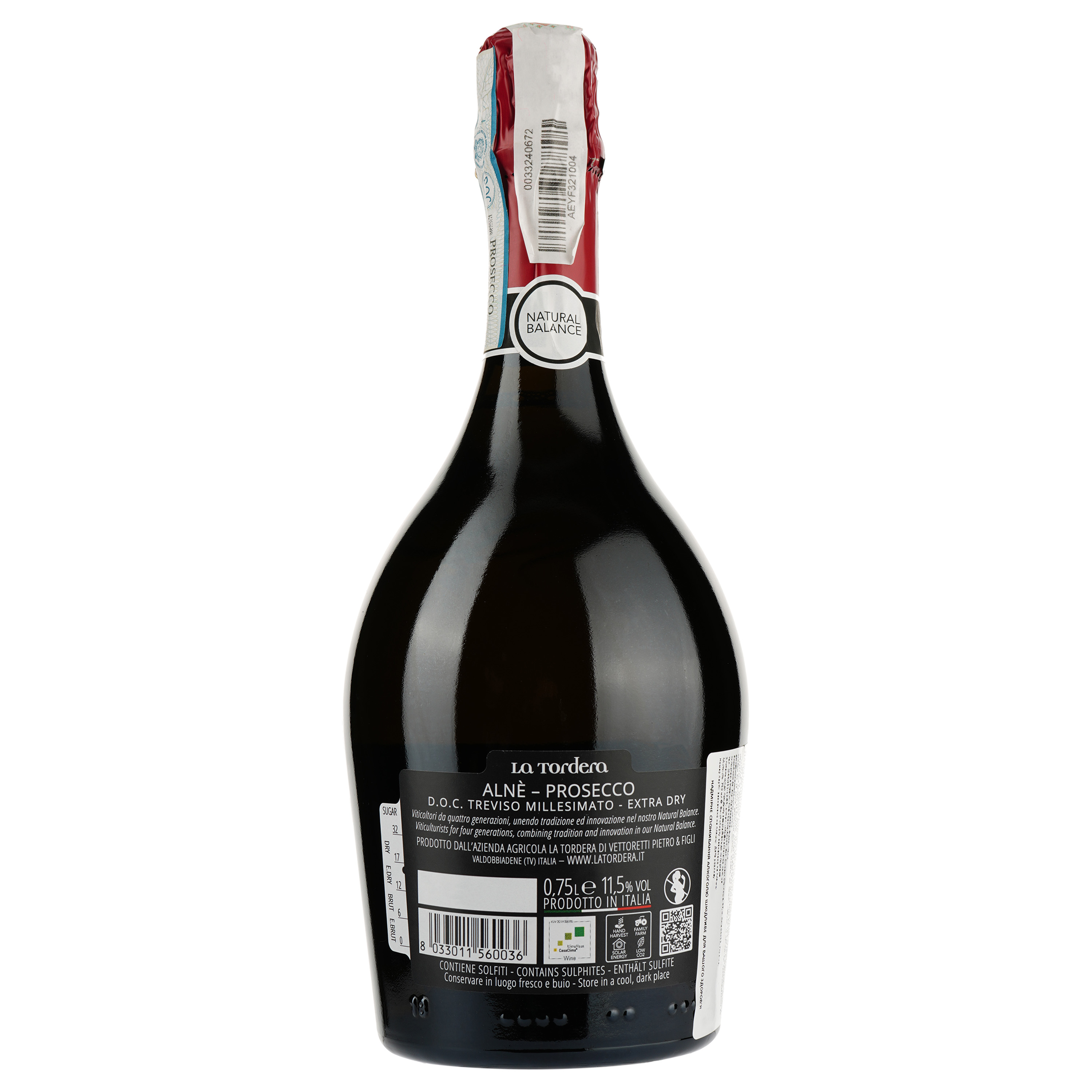 Вино игристое La Tordera Prosecco Treviso Alne Millesimato Spumante, белое, экстра сухое, 11,5%, 0,75 л (1029) - фото 2