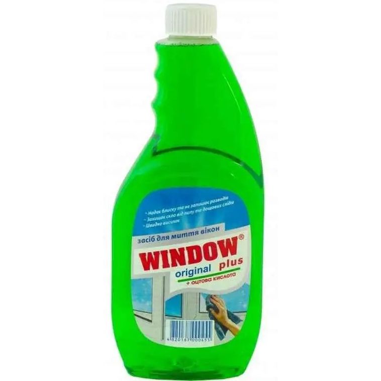 Засіб для миття вікон та скла Window plus на оцтовій основі запаска 500 мл зелений - фото 1