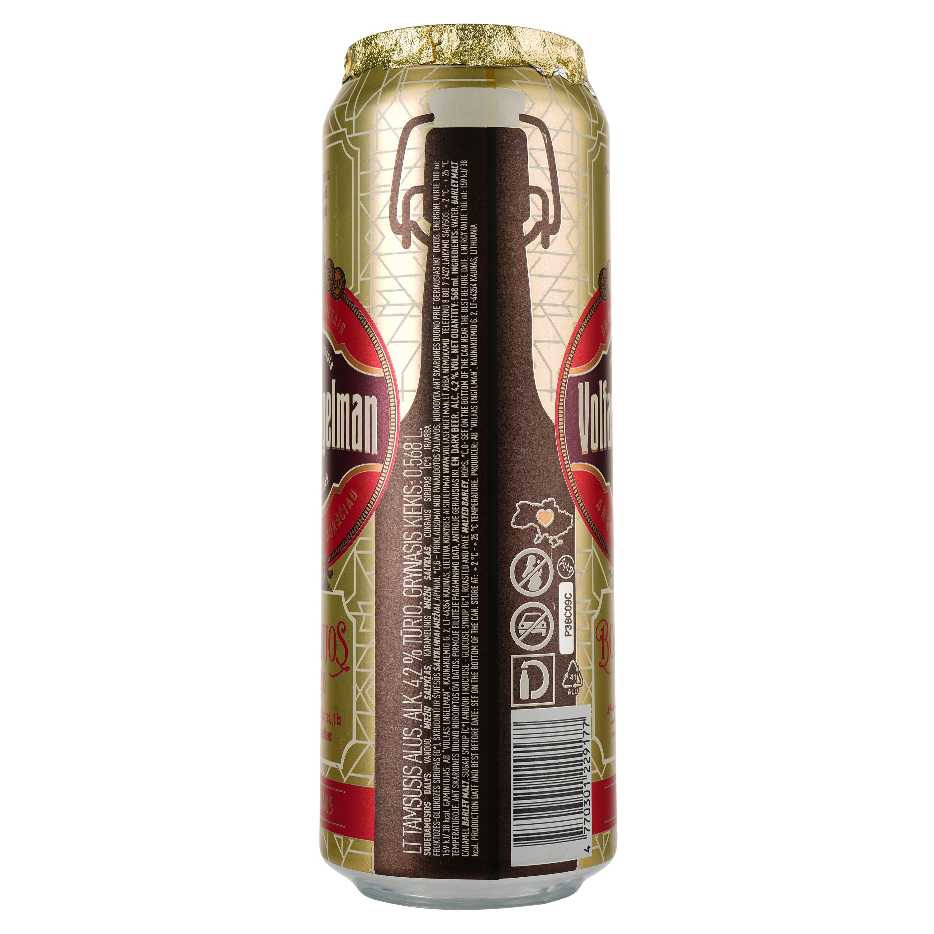 Пиво Volfas Engelman Bohemijos Dark темное, 4.2%, ж/б, 0.568 л - фото 2
