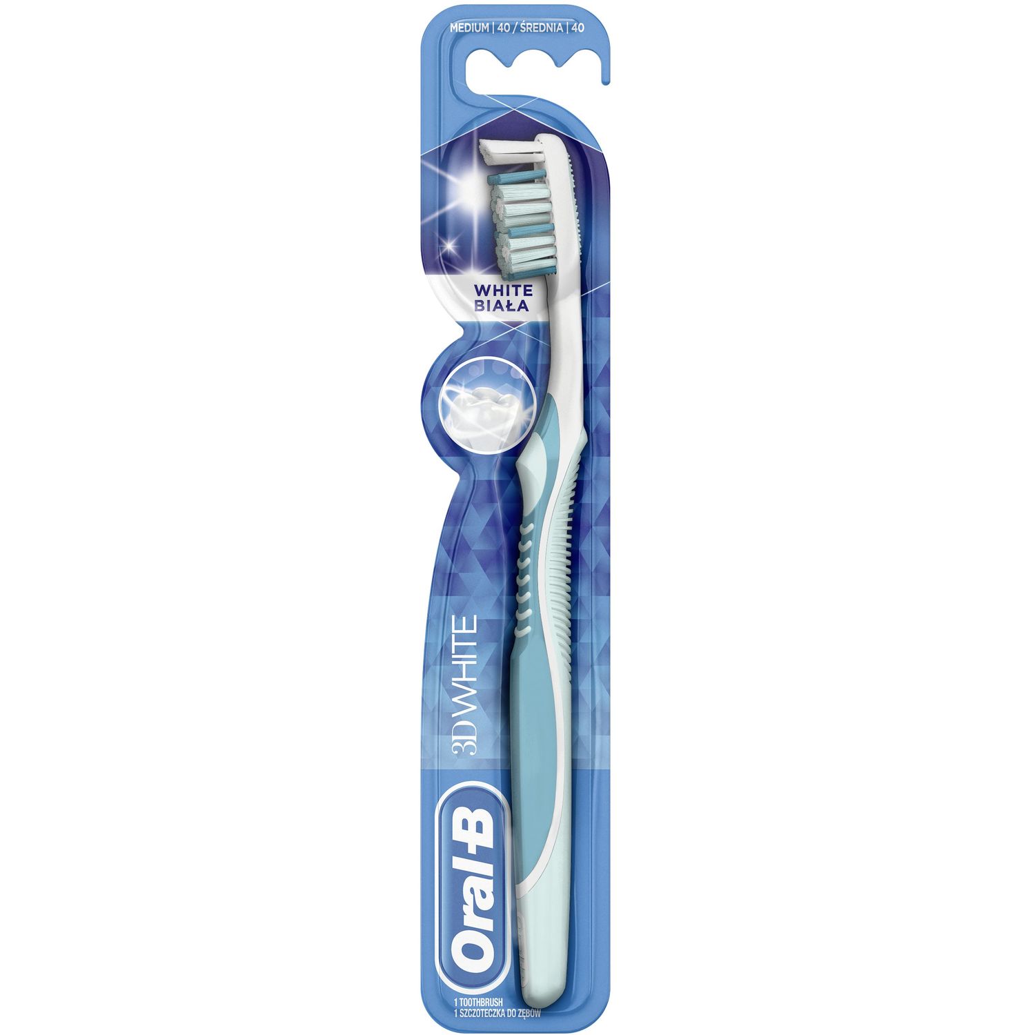 Зубна щітка Oral-B 3D White Відбілювання, середня, блакитний - фото 1