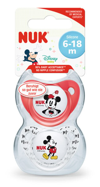 Пустышка силиконовая Nuk Trendline Disney Mickey, ортодонтическая, 6-18 мес., красный с белым, 2 шт. (3952950) - фото 2