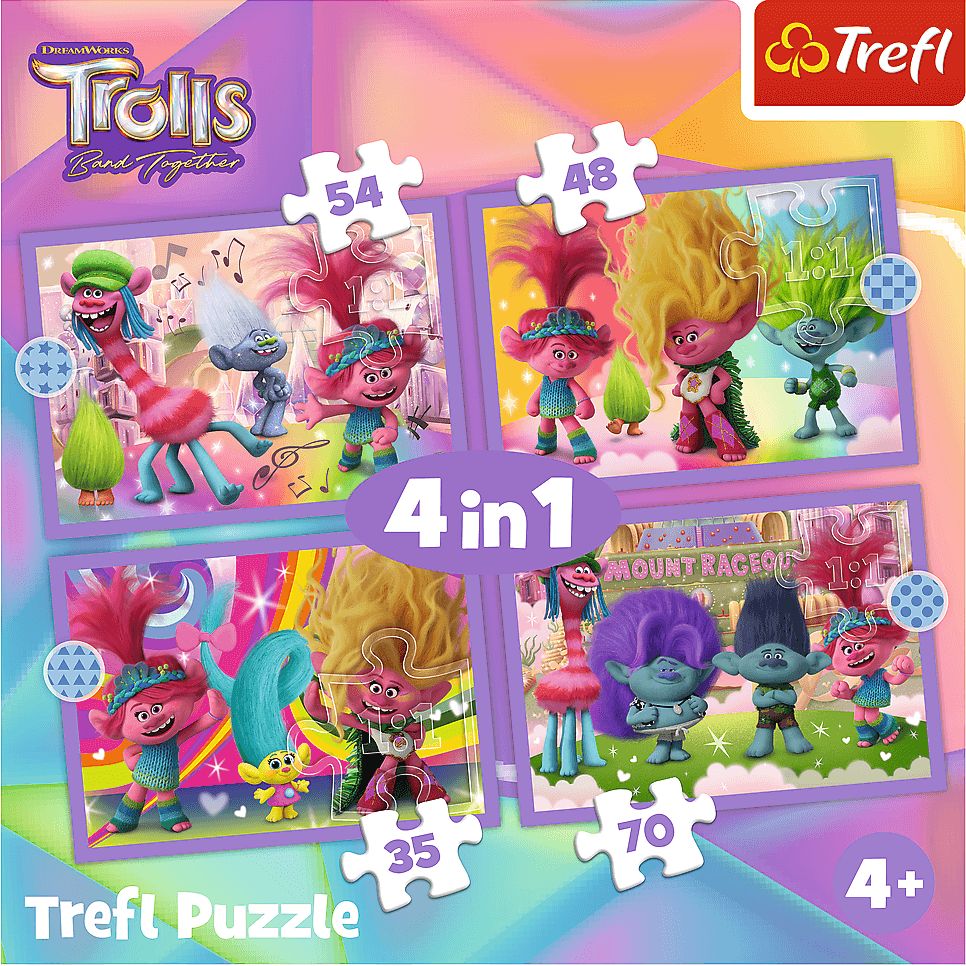 Пазлы Trefl 4 в 1 Приключения цветных Троллей - фото 2