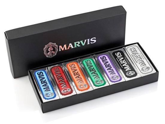 Подарочный набор зубных паст в коробке Marvis: Классическая интенсивная мята, отбеливающая, корица и мята, жасмин и мята, лакрица и мята, имбирь и мята, морская мята (7 уп. по 25 мл) - фото 2
