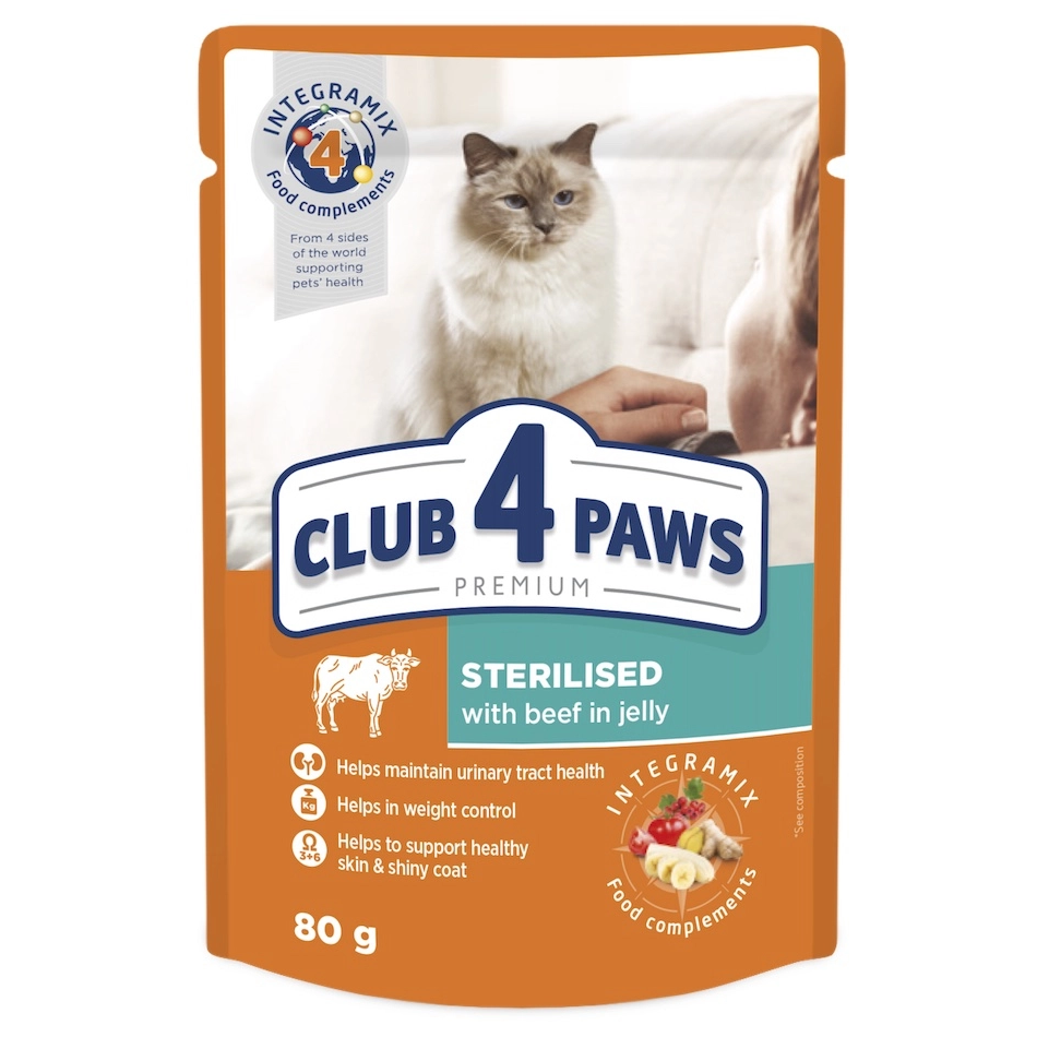 Вологий корм для стерилізованих котів Club 4 Paws Premium, яловичина в желе, 80 г (B5612311) - фото 1