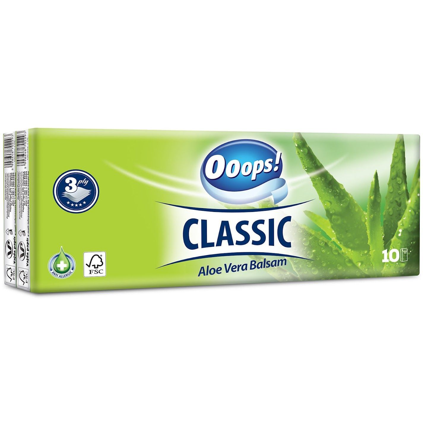 Серветки Ooops! Classic Aloe Vera тришарові 100 шт. (10 x 10 шт.) - фото 1