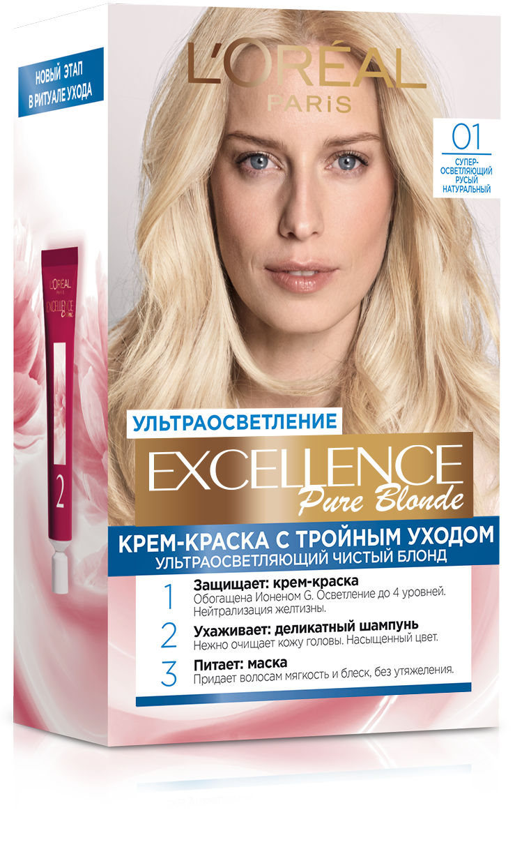 Краска для волос L’Oréal Paris Excellence Creme, тон 01 (супер-осветляющий русый натуральный), 176 мл (A9948800) - фото 1