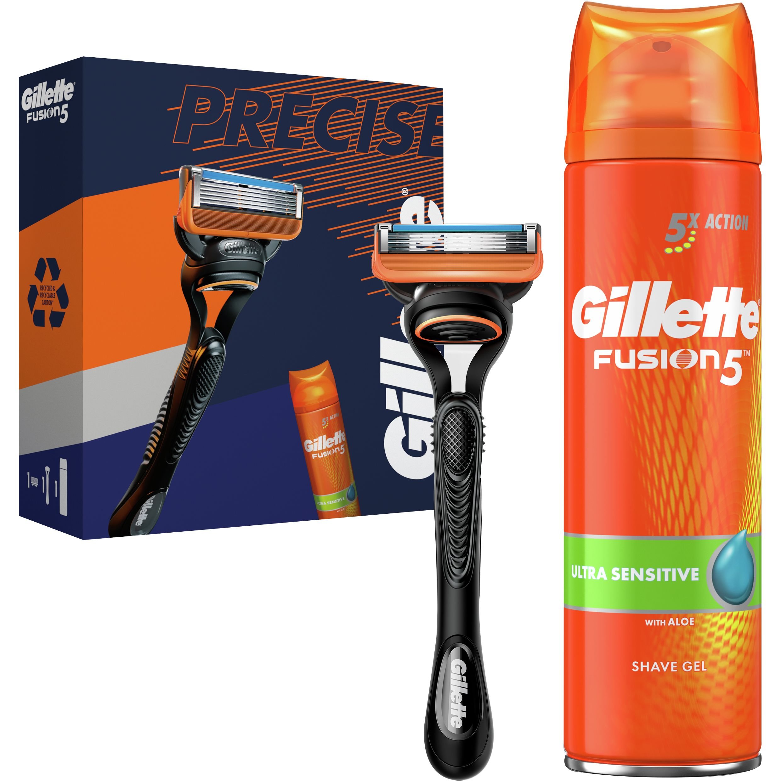 Подарунковий набір для чоловіків Gillette: Бритва Fusion5 + Гель для гоління 200 мл - фото 1