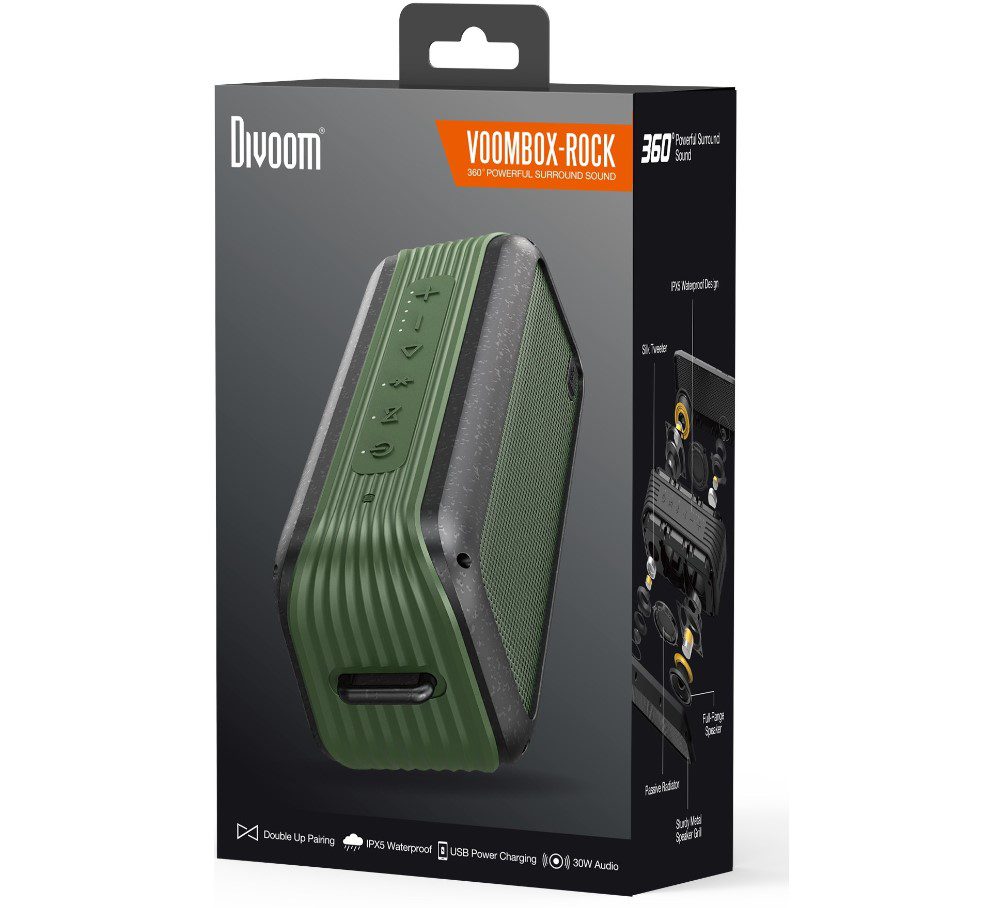 Портативная Bluetooth колонка Divoom Voombox Rock 30W Black-Green - фото 7