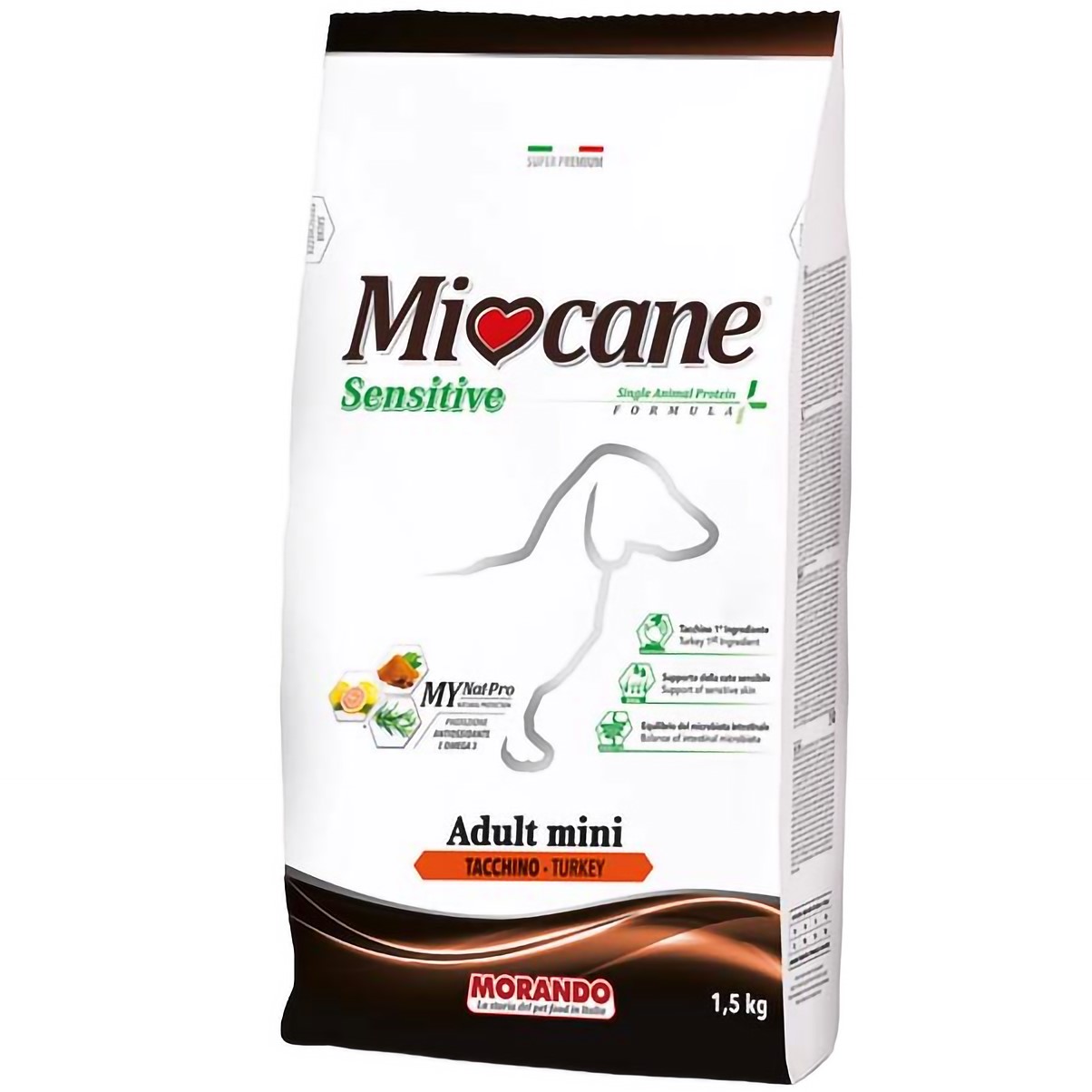 Монопротеїновий сухий корм для собак дрібних порід Morando MioCane Mini Sensitive Monoprotein, індичка, 1,5 кг - фото 1