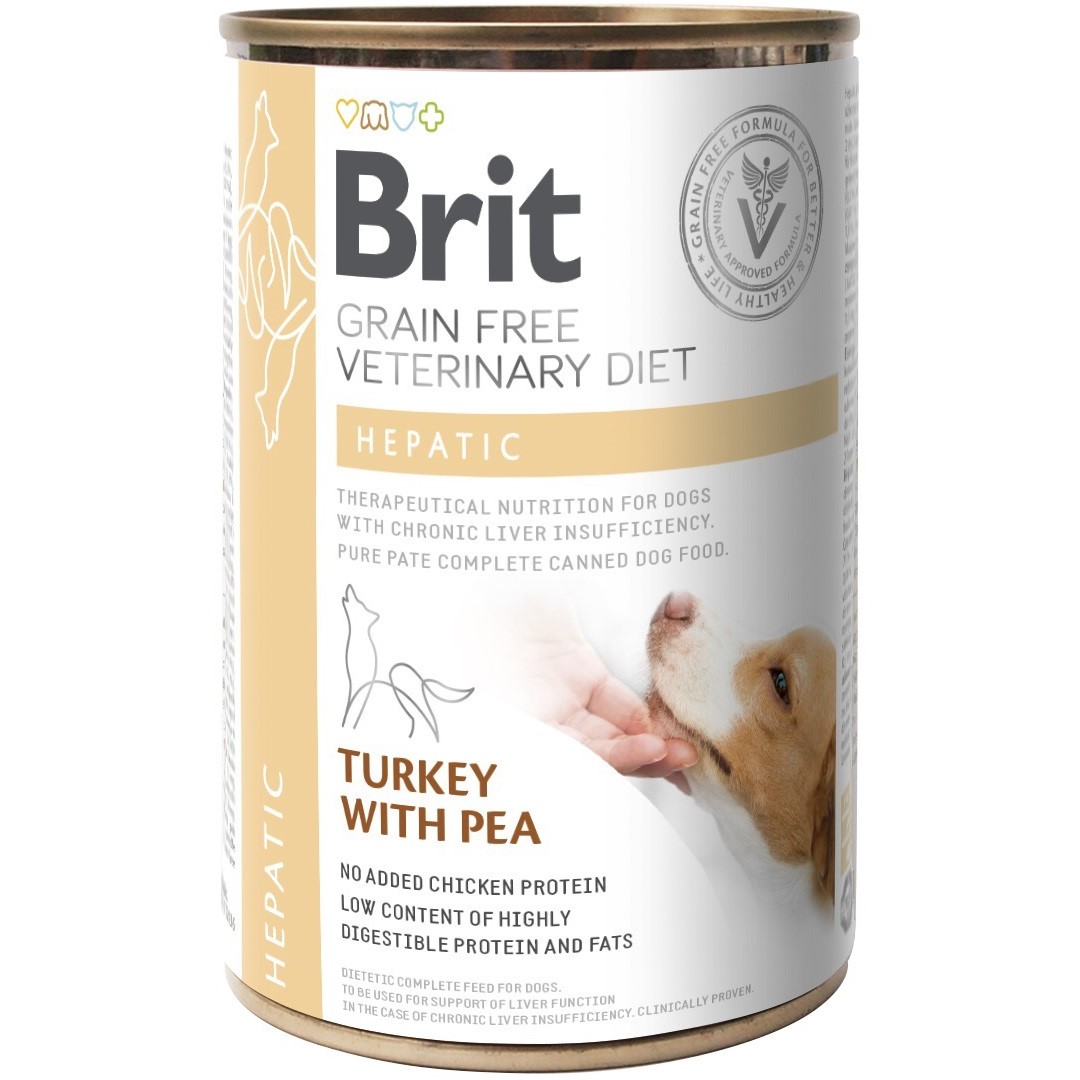 Влажный корм для собак Brit Grain Free Veterinary Diet Hepatic для поддержания работы печени с индейкой и горошком 400 г - фото 1
