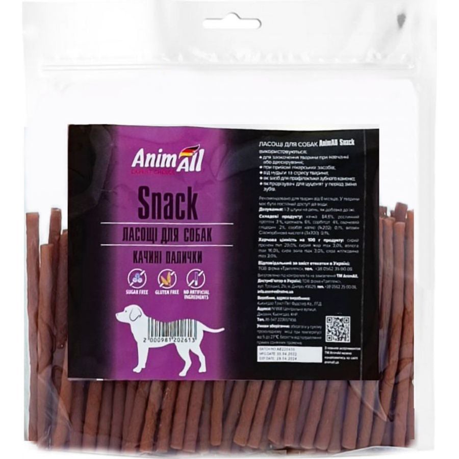 Ласощі для собак AnimAll Snack качині палички, 150 г - фото 1