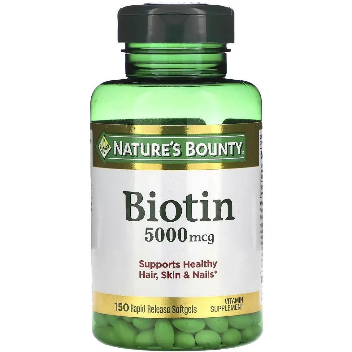 Биотин быстрого высвобождения Nature's Bounty Biotin 5000 мкг 150 гелевых капсул - фото 1