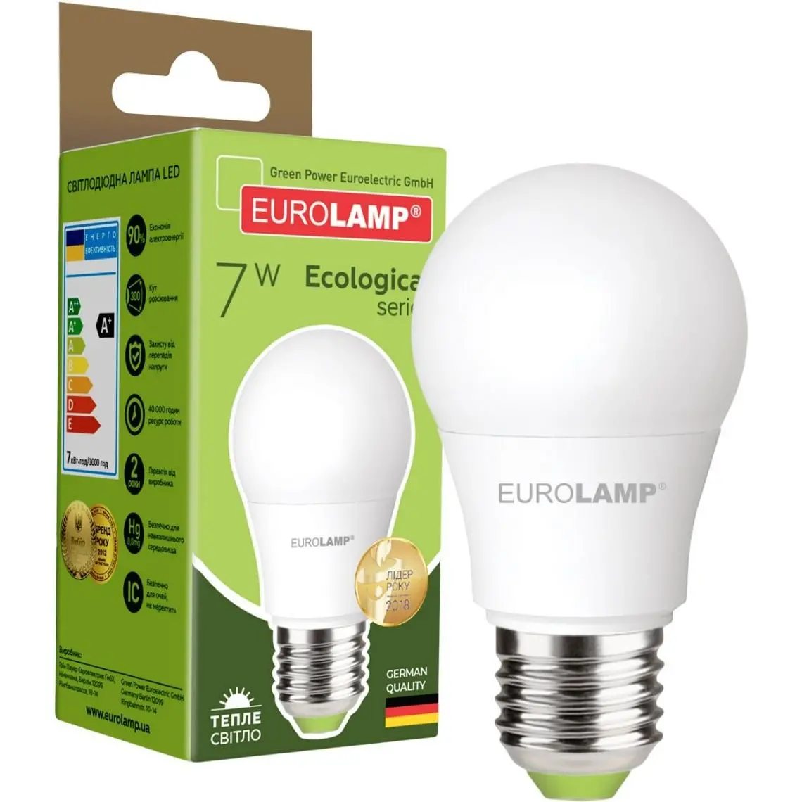 Світлодіодна лампа Eurolamp LED Ecological Series, А50, 7W, E27, 3000K (LED-A50-07273(P)) - фото 1