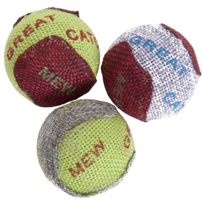 Іграшка для котів Camon кольорові джутові м'ячики, 4 см, 3 шт. - фото 1