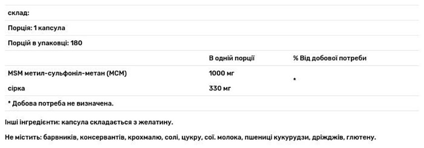 Метилсульфонилметан МСМ Carlson MSM Sulfur 1000 мг 180 вегетарианских капсул - фото 3