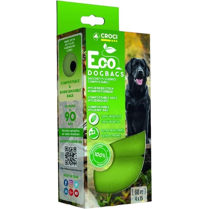 Біорозкладні пакети Croci Eco Dog Bag для прибирання за собаками 60 шт. (4 рулони x 15 шт.) - фото 1