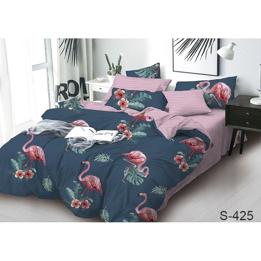 Комплект постельного белья TAG Tekstil с компаньоном 2-спальный Темно-синий 000141948 (S425) - фото 1