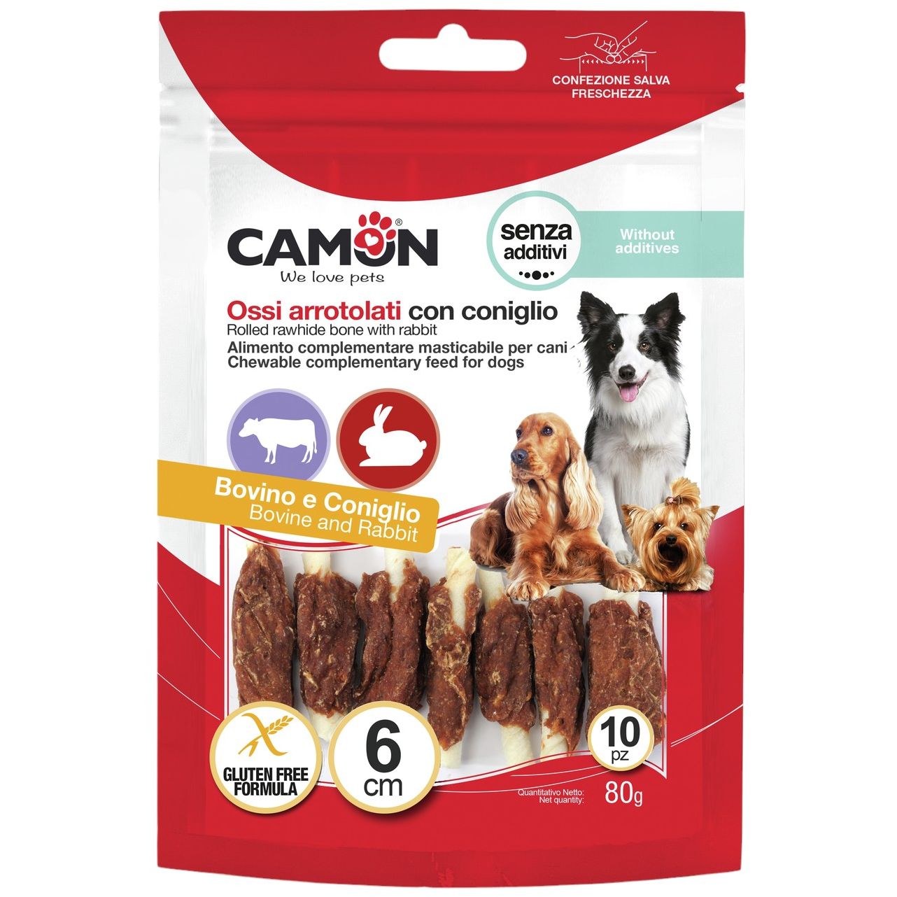 Ласощі для собак Camon міні палички з яловичої шкіри обмотані кроликом 80 г (AB285/D) - фото 1