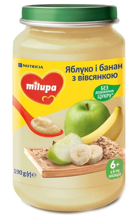 Фруктове пюре Milupa Яблуко та банан з вівсянкою, 190 г - фото 1
