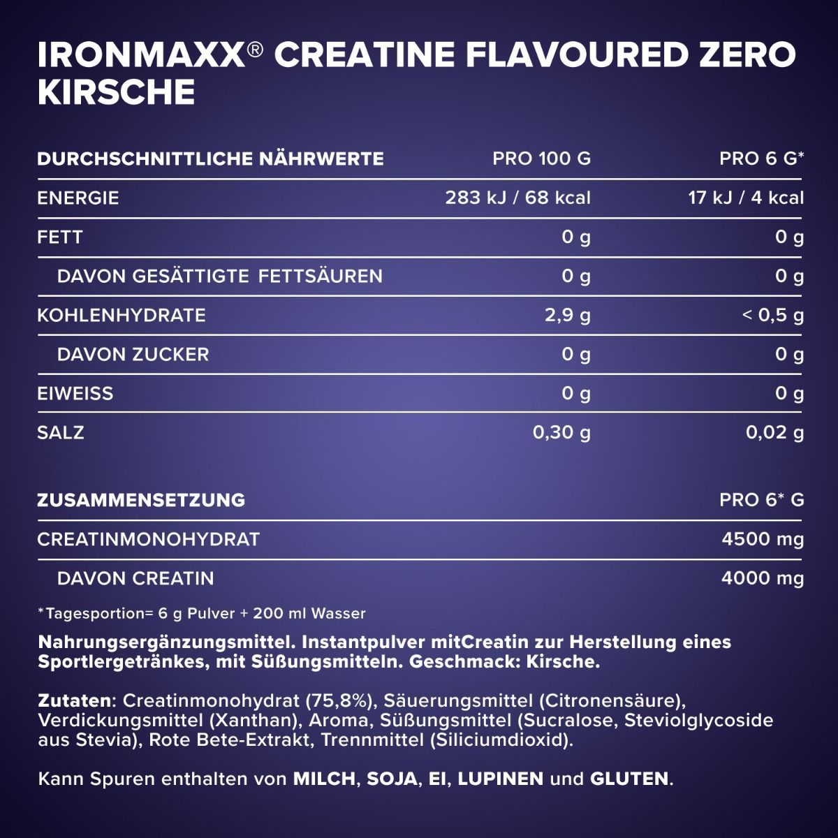 Креатин IronMaxx Creatine Flavoured Zero Вишня 500 г - фото 5