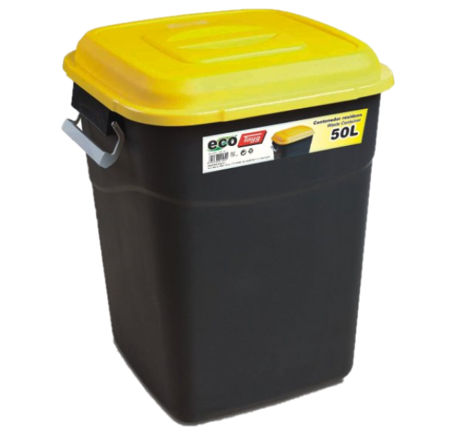 Бак для сміття Tayg Eco, 50 л, з кришкою та ручками, чорний з жовтим (412011) - фото 1