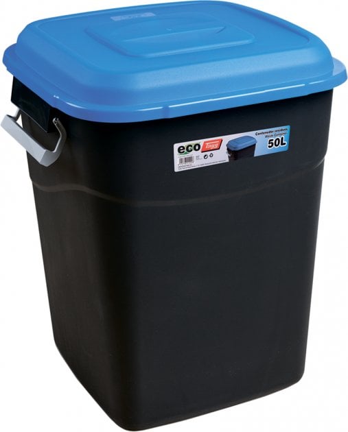 Бак для мусора Tayg Eco, 50 л, с крышкой и ручками, черный с синим (412028) - фото 1