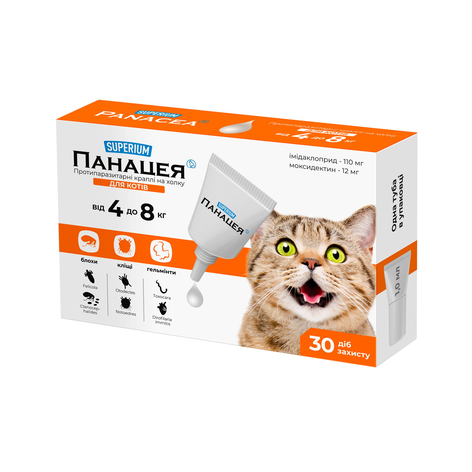Фото - Лекарства и витамины Протипаразитарні краплі на холку для котів Superium Панацея, 4-8 кг