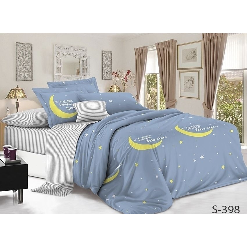 Комплект постельного белья TAG Tekstil с компаньоном 2-спальный Серо-синий 000141974 (S398) - фото 1