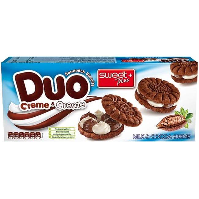 Печенье-сэндвич Sweet Plus Duo с молоком и какао-кремом 165 г - фото 1
