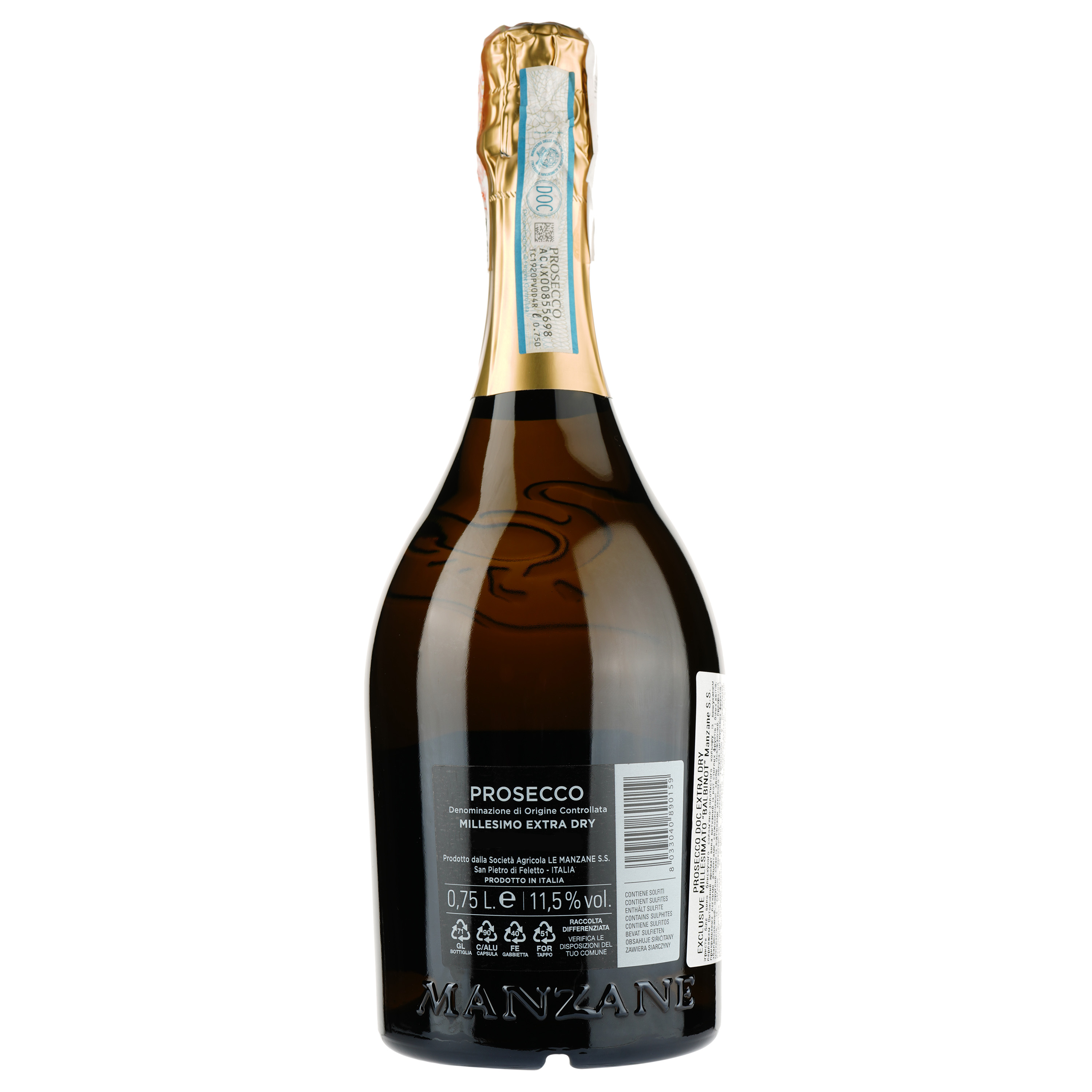 Игристое вино Le Manzane Prosecco Balbinot еxclusive extra dry, белое, экстра сухое, 11,5%, 0,75 л - фото 2