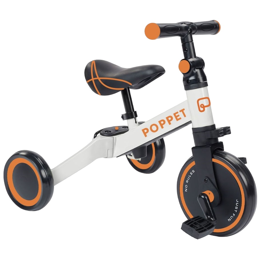 Фото - Детский велосипед Дитячий триколісний біговел-трансформер Poppet 3в1, біло-помаранчевий + ст