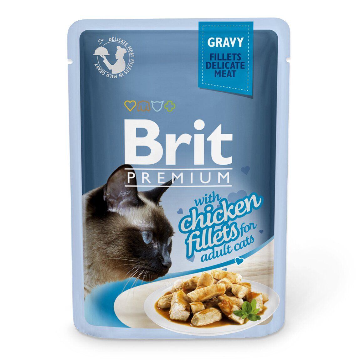 Вологий корм для дорослих котів Brit Premium Cat Chicken Fillets Gravy, філе курки в соусі, 85 г - фото 1