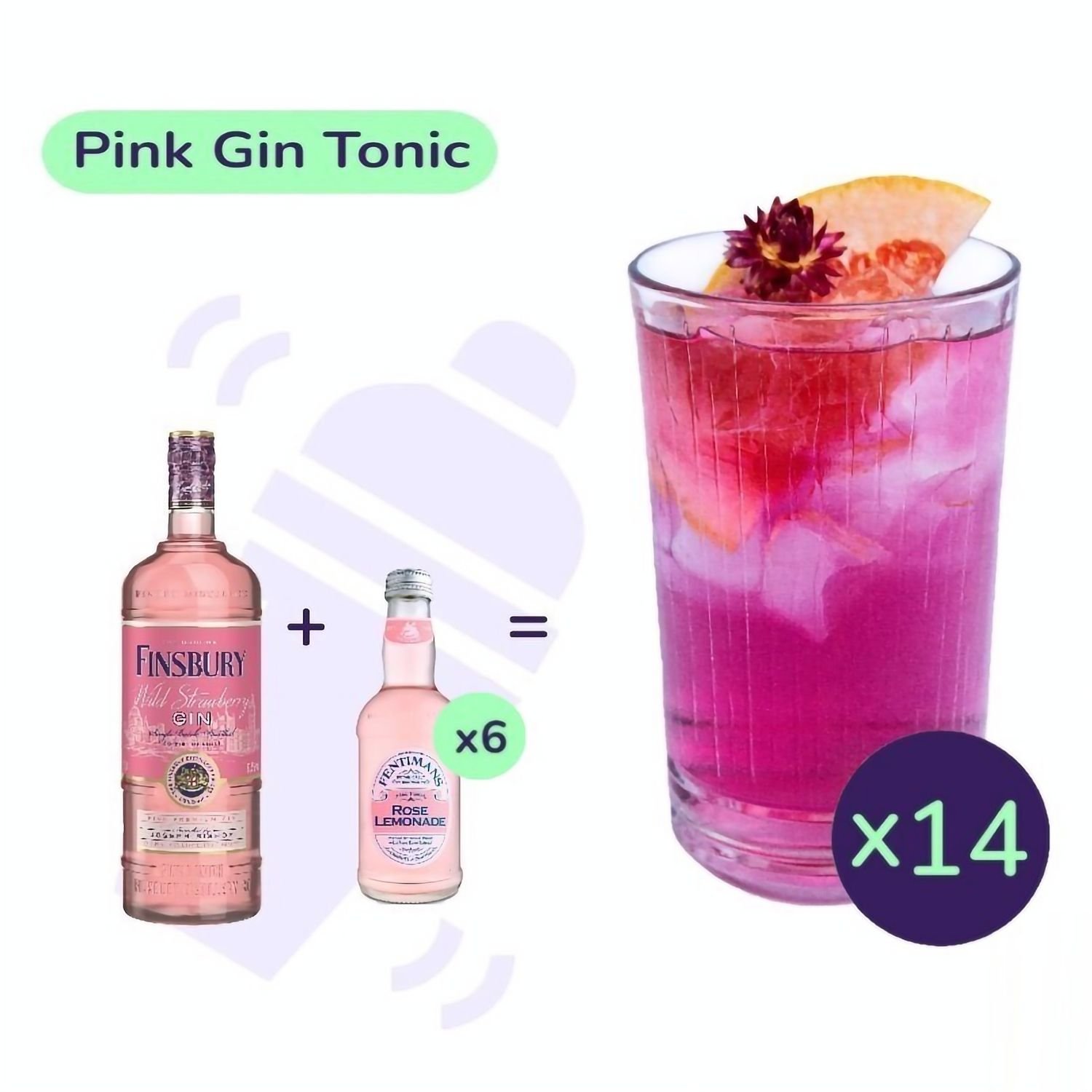 Коктейль Pink Gin Tonic (набор ингредиентов) х14* на основе Finsbury - фото 1