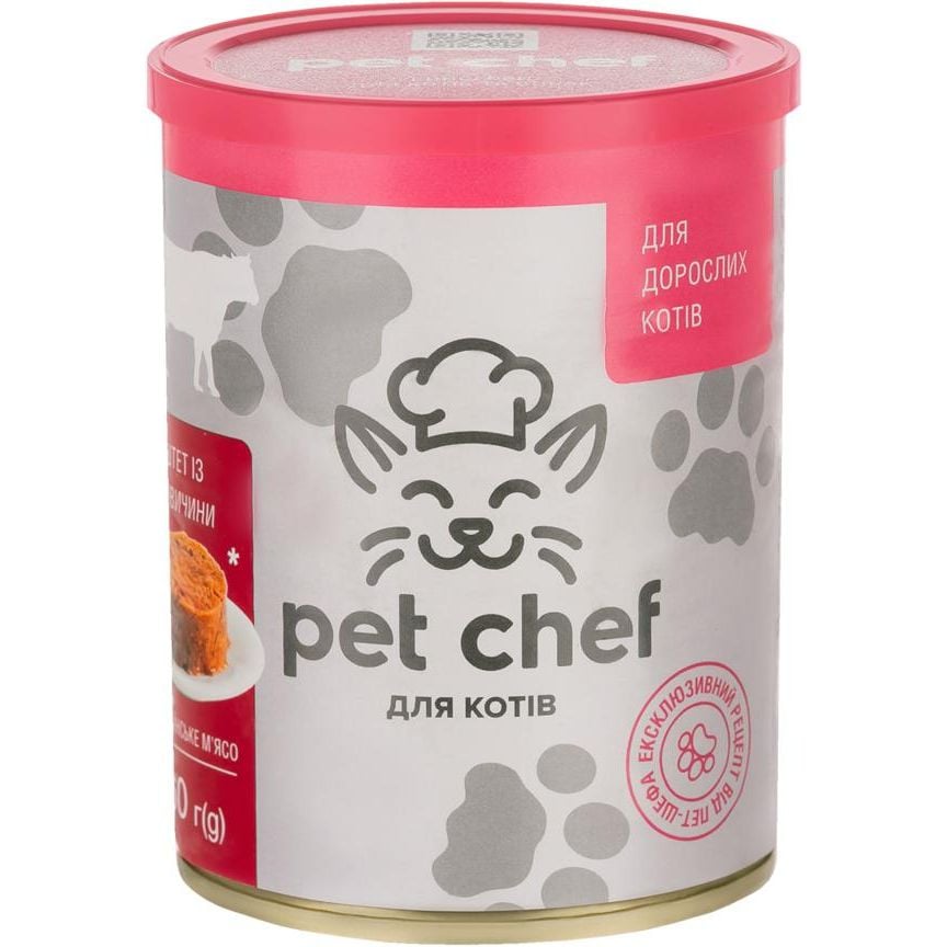Вологий корм для дорослих котів Pet Chef паштет м'ясний, з яловичиною, 360 г - фото 1