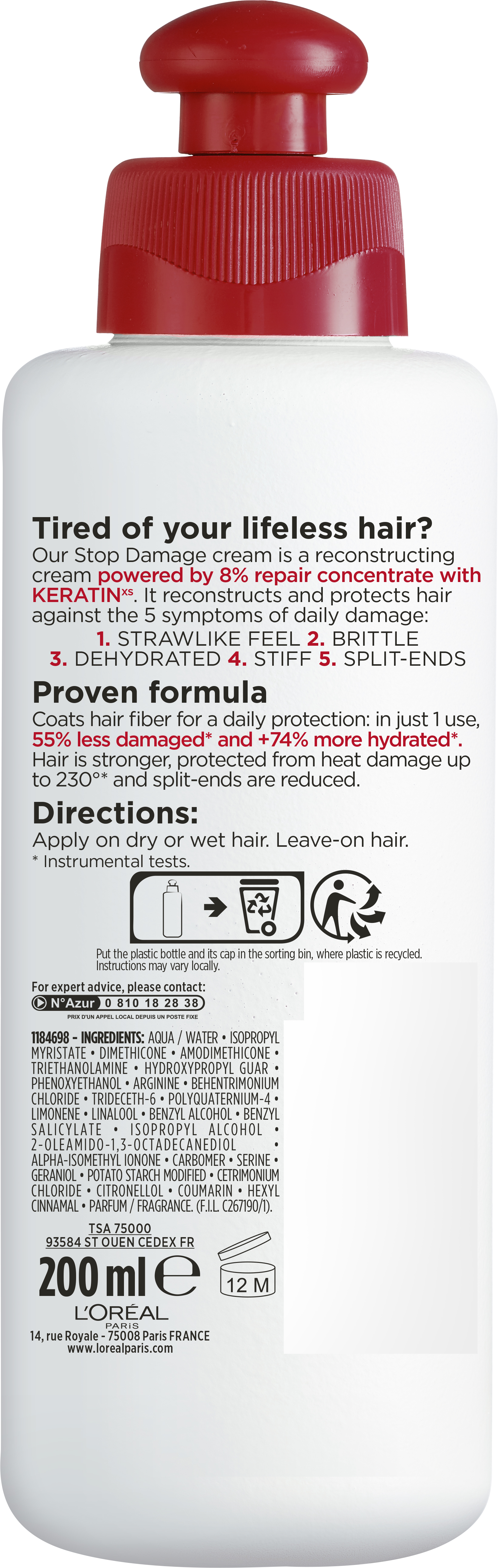 Крем L'Oreal Paris Elseve Полное Восстановление 5 Стоп Повреждение для восстановления поврежденных волос, 200 мл - фото 2