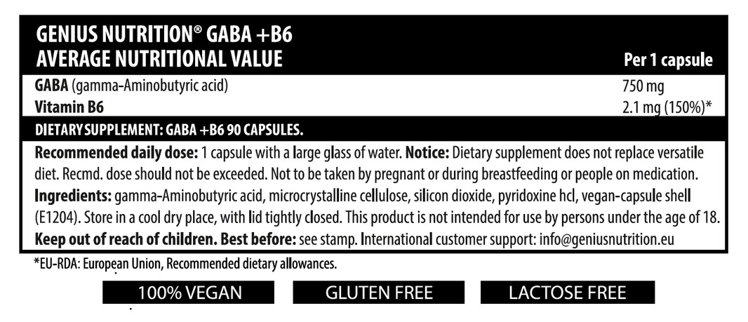 Аминокислота Genius Nutrition GABA + B6 90 капсул - фото 2