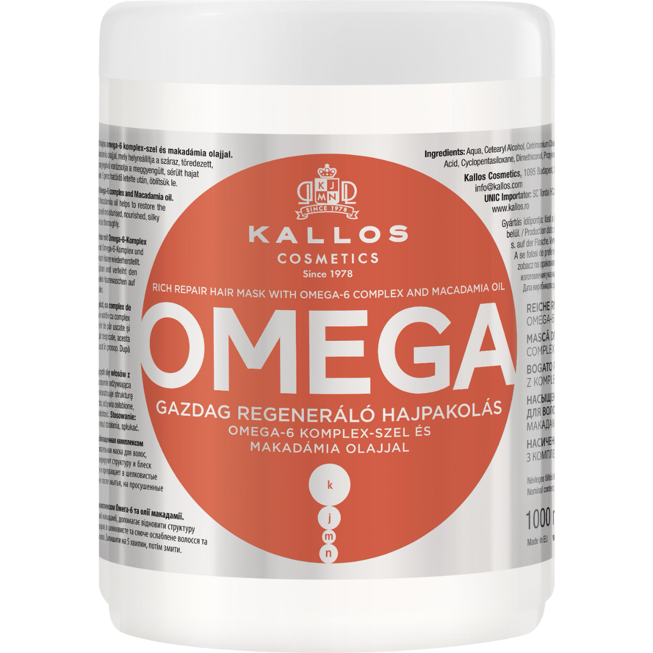 Маска для волосся Kallos Cosmetics Omega відновлююча з комплексом Омега-6, 1 л - фото 1