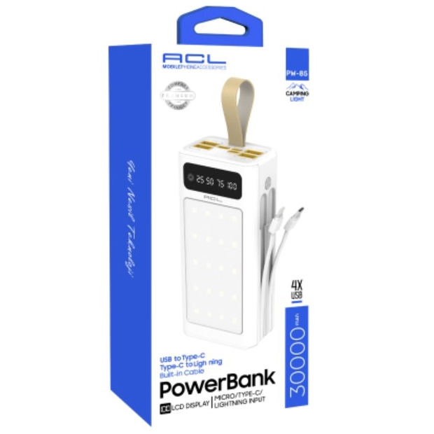 Повербанк Powerbank ACL PW85 30000mAh Lighter Type-C + Lighting White - фото 2