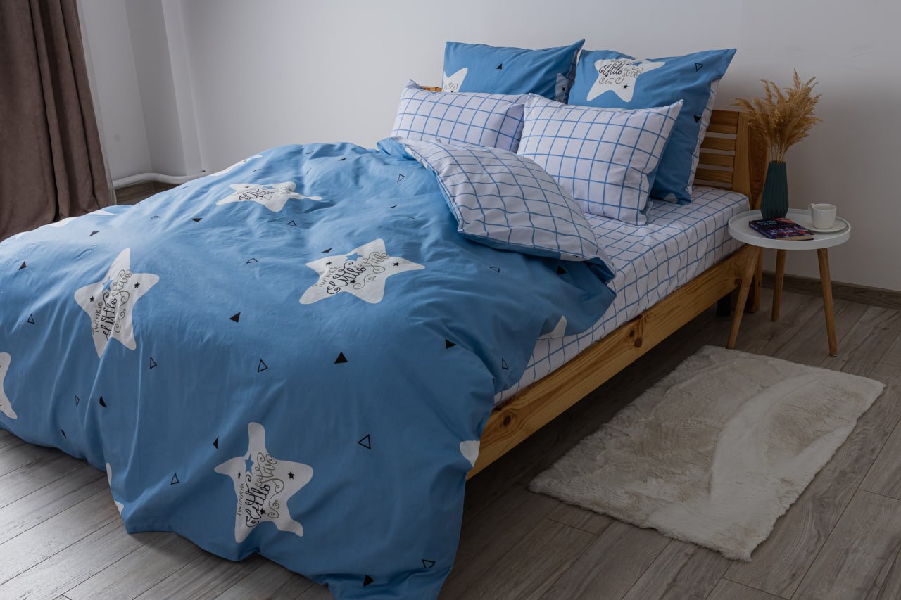 Комплект постільної білизни ТЕП Soft dreams Twinkle Stars євро блакитний з білим (2-03859_25350) - фото 2