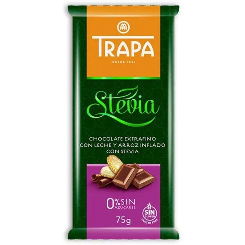 Шоколад молочный Trapa Stevia, с рисовыми шариками, 75 г - фото 1
