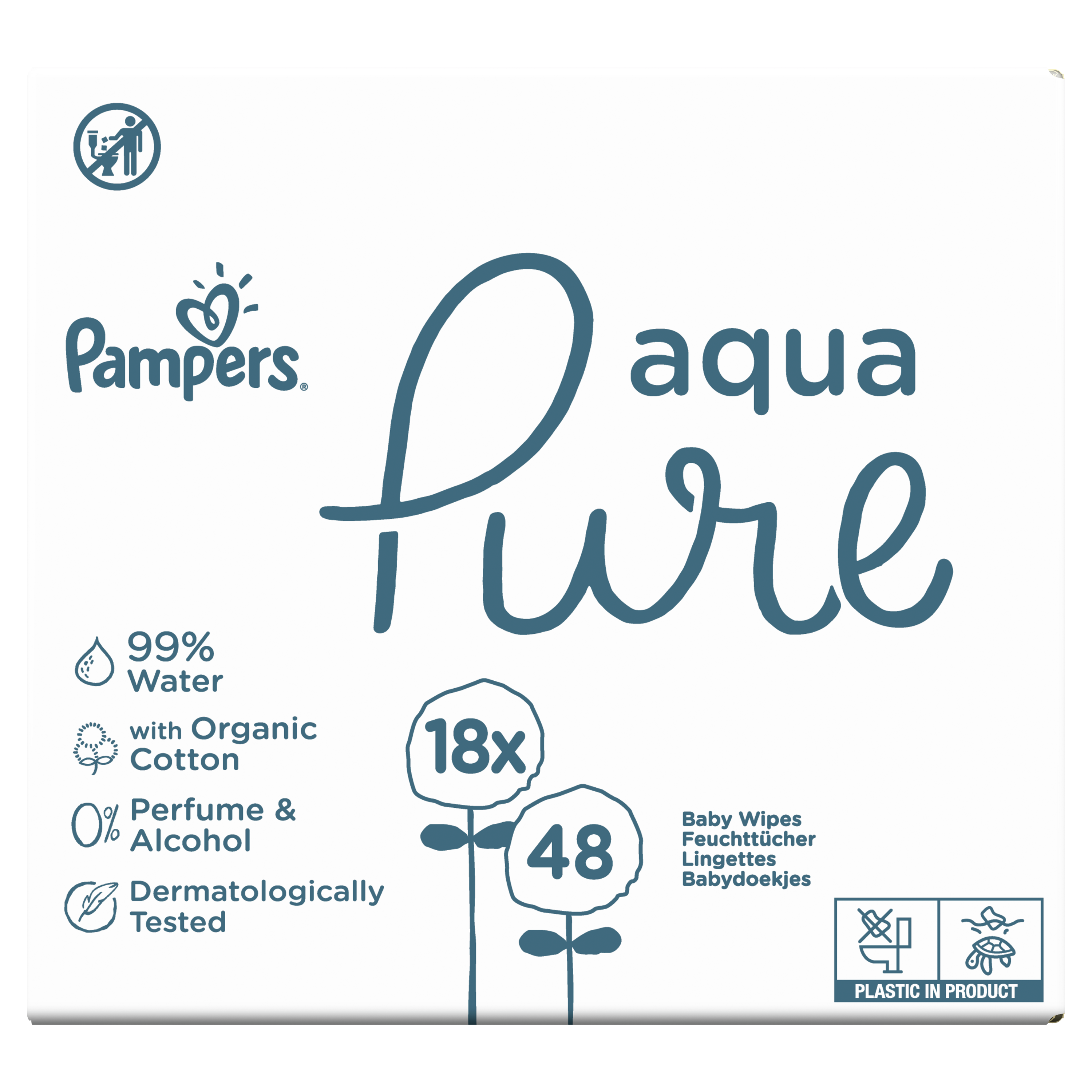 Набор детских влажных салфеток Pampers Aqua Pure, 864 шт. (18 упаковок по 48 шт.) - фото 2