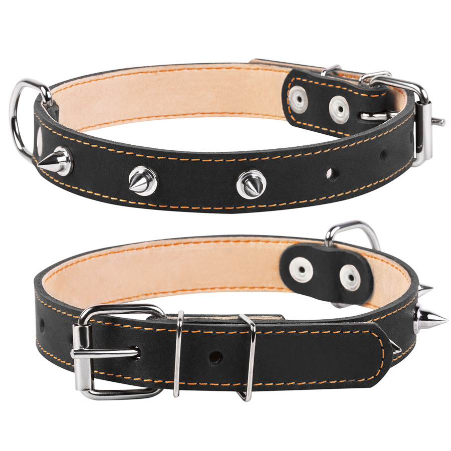 Ошейник для собак Collar, кожаный, двойной, с шипами, 56-68х4,5 см, черный - фото 3