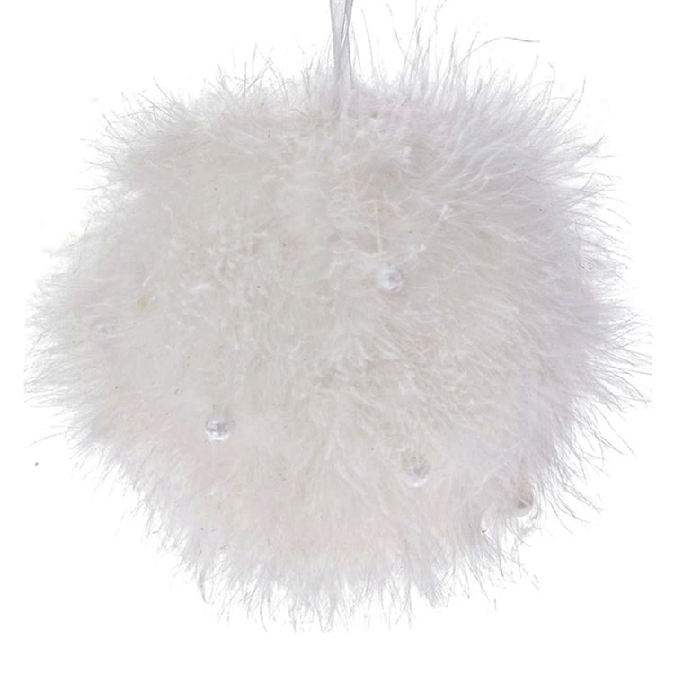 Рождественский шар с перьями 13 см белый (681-025) - фото 1