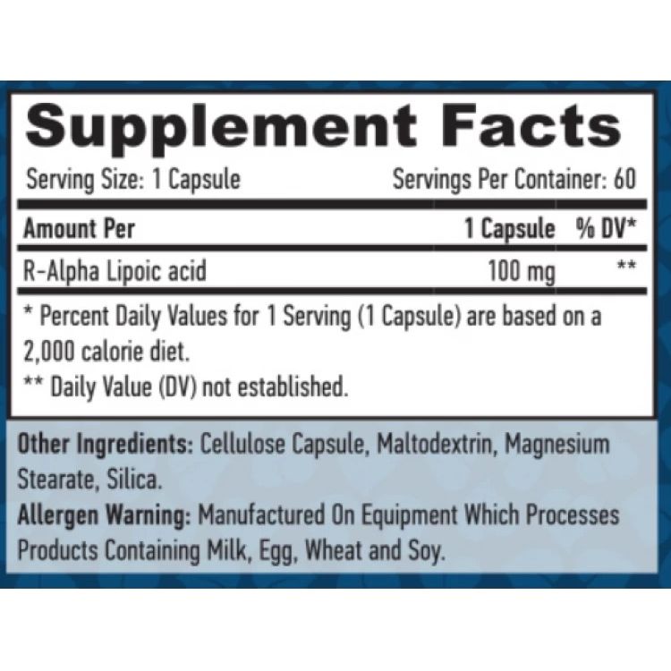 Альфа-ліпоєва кислота R-форма Haya Labs R-Alpha Lipoic Acid 100 мг 60 капсул - фото 3