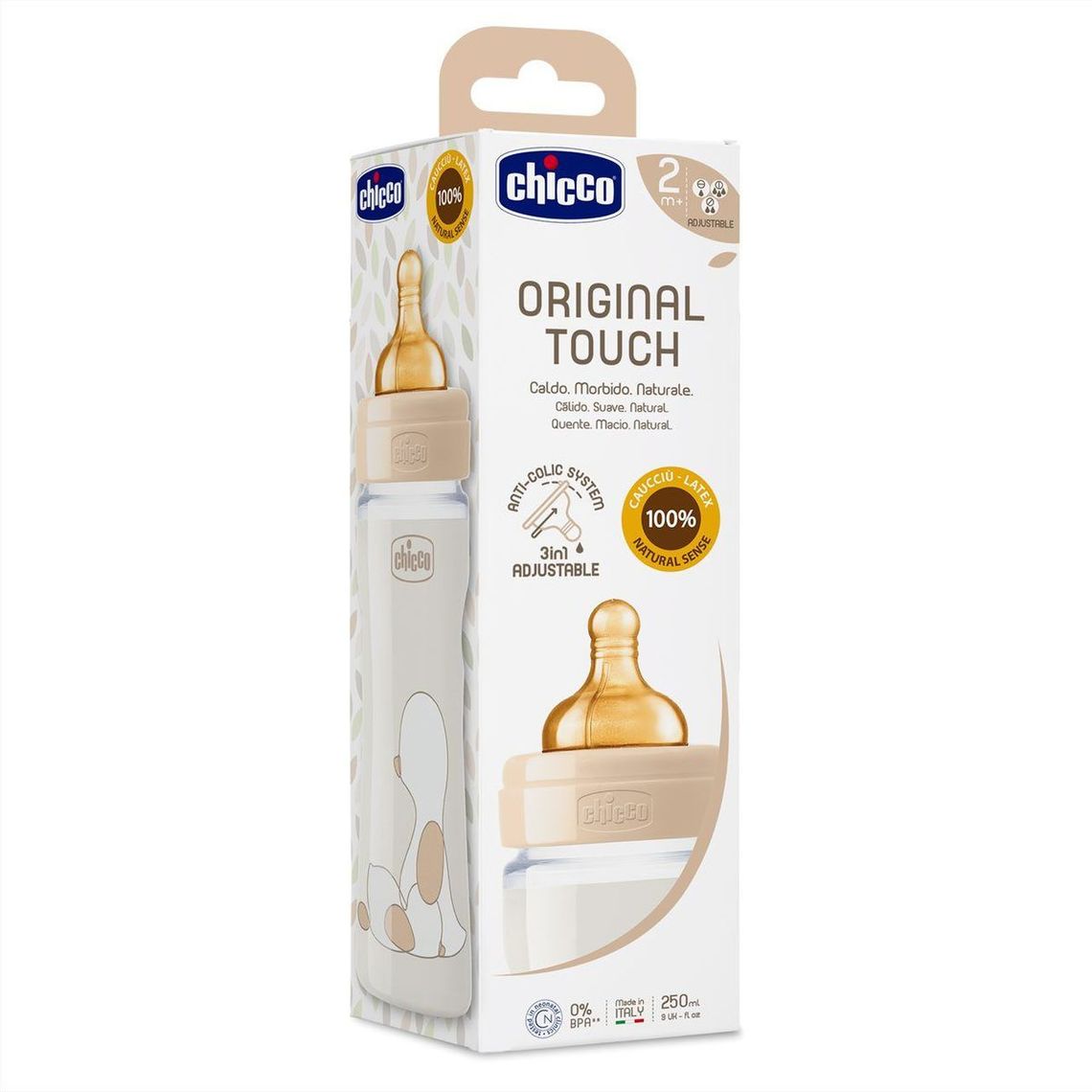 Бутылочка для кормления Chicco Original Touch, с латексной соской, 250 мл, бежевый (27624.30) - фото 3