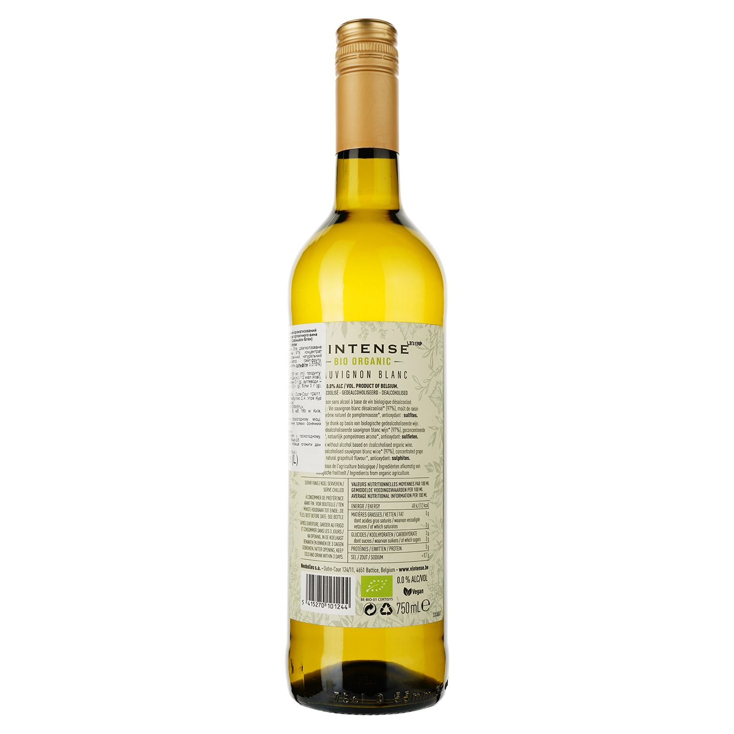 Вино Vintense Sauvignon Blanc Bio, безалкогольне, біле, 0,75 л - фото 2