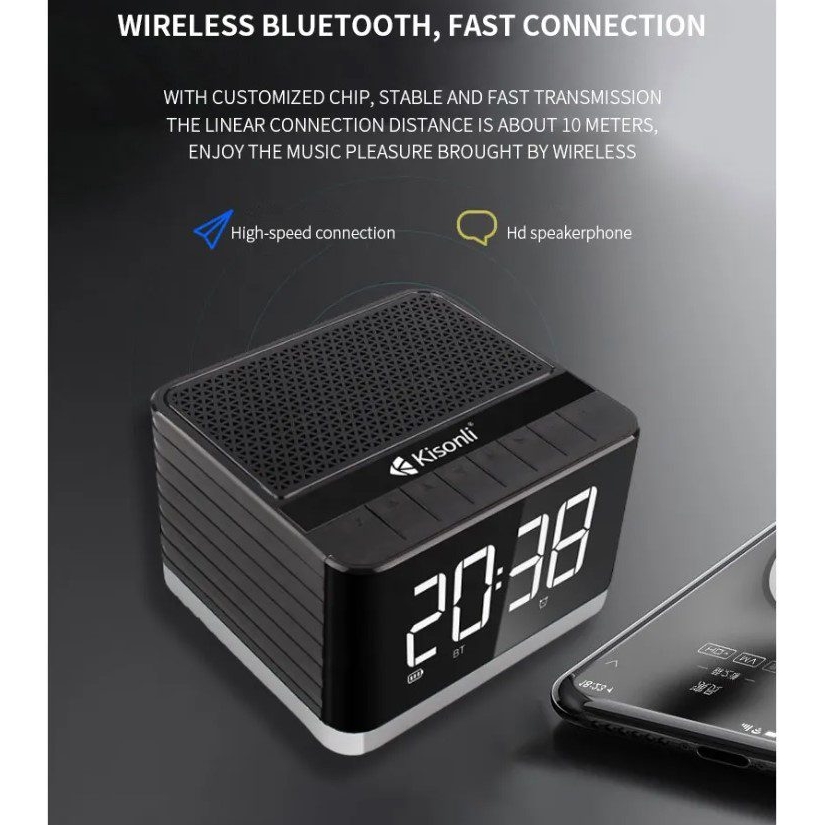 Портативна колонка годинник будильник Kisonli G8 Bluetooth 2000 mAh 5 Вт Black - фото 10