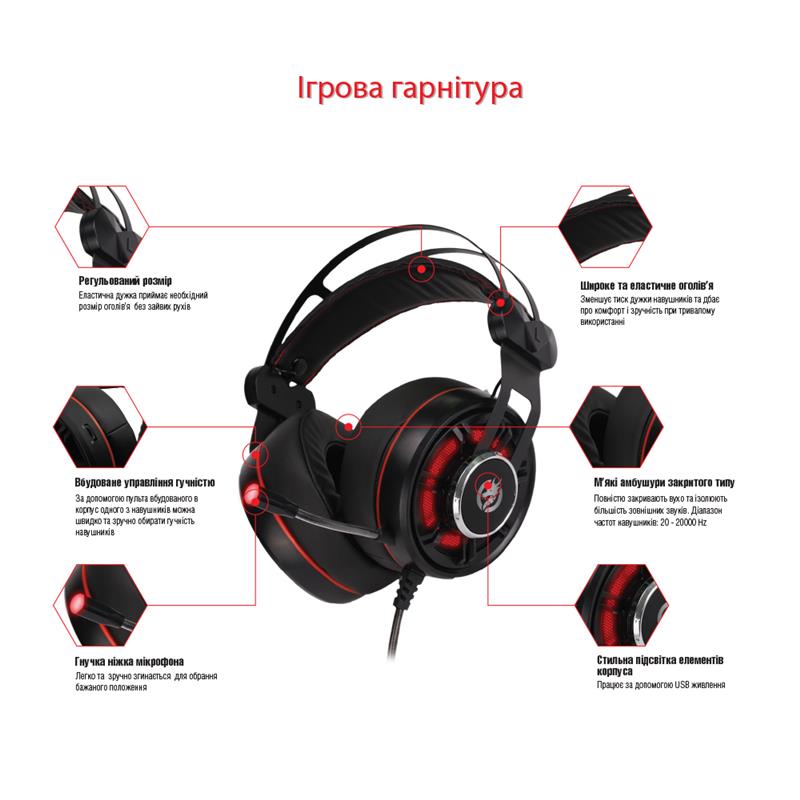 Наушники игровые Piko PX4 Black / Red с микрофоном - фото 2